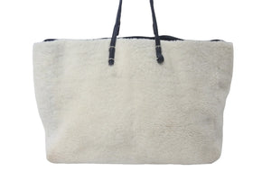 BALENCIAGA バレンシアガ トートバッグ ムートン レザー 671404 バルベススモール ホワイト ブラック シルバー金具 美品 中古 57519