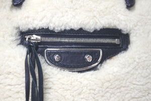 BALENCIAGA バレンシアガ トートバッグ ムートン レザー 671404 バルベススモール ホワイト ブラック シルバー金具 美品 中古 57519