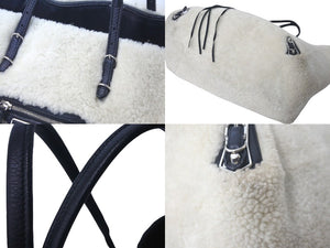 BALENCIAGA バレンシアガ トートバッグ ムートン レザー 671404 バルベススモール ホワイト ブラック シルバー金具 美品 中古 57519