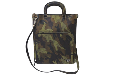 PRADA プラダ トートバッグ 2WAYトートバッグ カモフラージュ 迷彩 サフィアーノレザー VR0062 美品 中古 57526 