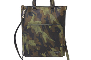 PRADA プラダ トートバッグ 2WAYトートバッグ カモフラージュ 迷彩 サフィアーノレザー VR0062 美品 中古 57526 