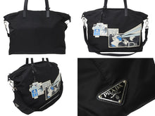 画像をギャラリービューアに読み込む, PRADA プラダ トートバッグ 2WAY コミックパッチ トライアングルロゴ ブラック 2VG024 シルバー金具 美品 中古 57528 