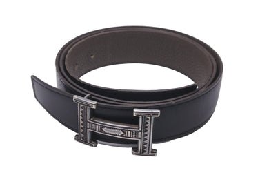 HERMES エルメス ベルト バックル トゥアレグ族 ボックスカーフ トゴ サイズ100 ブラック ブラウン シルバー金具 美品 中古 57546