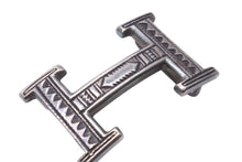 Load image into Gallery viewer, HERMES エルメス ベルト バックル トゥアレグ族 ボックスカーフ トゴ サイズ100 ブラック ブラウン シルバー金具 美品 中古 57546