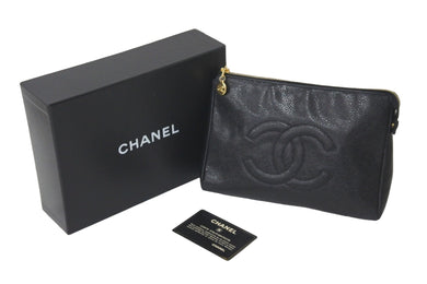 CHANEL シャネル ポーチ 化粧ポーチ キャビアスキン ココマーク 4番台 ブラック ゴールド金具 美品 中古 57551