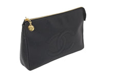 Load image into Gallery viewer, CHANEL シャネル ポーチ 化粧ポーチ キャビアスキン ココマーク 4番台 ブラック ゴールド金具 美品 中古 57551