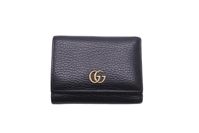 GUCCI グッチ 三つ折り財布 ウォレット 474746 CAO0G 5729 GGマーモント ダブルGロゴ レザー ブラック ゴールド 美品 中古 57552