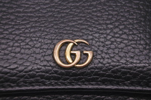 GUCCI グッチ 三つ折り財布 ウォレット 474746 CAO0G 5729 GGマーモント ダブルGロゴ レザー ブラック ゴールド 美品 中古 57552
