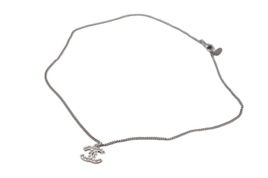 極美品 CHANEL シャネル ココマーク ラインストーン ネックレス 10V 5g シルバー アクセサリー ジュエリー ロゴ 中古 57562