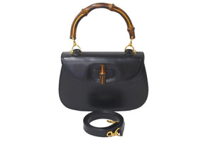 GUCCI グッチ バンブー 2WAY ショルダーバッグ 000 1227 0688 ブラック レザー ゴールド金具 ワンショルダー 美品 中古 57590