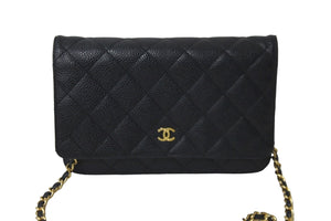 CHANEL シャネル ウォレットチェーンショルダーバッグ ココマーク A33814 18番台 2014 マトラッセ キャビアスキン 美品 中古 57592