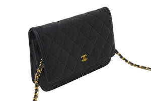 CHANEL シャネル ウォレットチェーンショルダーバッグ ココマーク A33814 18番台 2014 マトラッセ キャビアスキン 美品 中古 57592