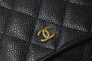 CHANEL シャネル ウォレットチェーンショルダーバッグ ココマーク A33814 18番台 2014 マトラッセ キャビアスキン 美品 中古 57592