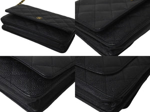 CHANEL シャネル ウォレットチェーンショルダーバッグ ココマーク A33814 18番台 2014 マトラッセ キャビアスキン 美品 中古 57592