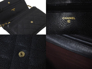 CHANEL シャネル ウォレットチェーンショルダーバッグ ココマーク A33814 18番台 2014 マトラッセ キャビアスキン 美品 中古 57592