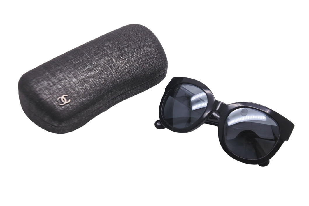CHANEL シャネル サングラス アイウェア ココマーク ウェリントン型 53□23 140 プラスチック ブラック シルバー 美品 中古 57611