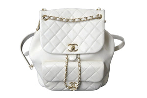 CHANEL シャネル チェーンリュック デイパック ココマーク AS2908 マトラッセ ラムスキン ホワイト ゴールド金具 美品 中古 57632