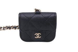 CHANEL シャネル AIR PODS ケース ココマーク マトラッセ AP1739 31番台 キャビアスキン ブラック ゴールド金具 美品 中古 57639