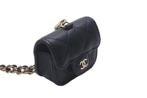 CHANEL シャネル AIR PODS ケース ココマーク マトラッセ AP1739 31番台 キャビアスキン ブラック ゴールド金具 美品 中古 57639
