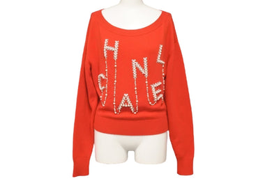 極美品 CHANEL シャネル ニット セーター カシミヤ パール ラインストーン レッド P70834K10086 サイズ38 中古 57640