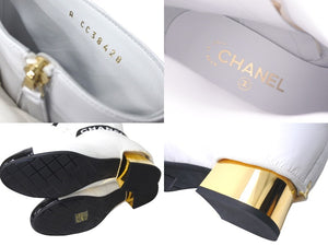 極美品 CHANEL シャネル ロングブーツ ココマーク 2WAY G38428Y55553 ホワイト サイズ38 ゴールド金具 中古 57641