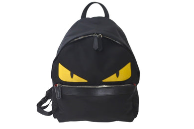 FENDI フェンディ リュック デイパック モンスターバッグバグズ 7VZ012 ナイロン ブラック イエロー シルバー金具 美品 中古 57645 