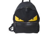 画像をギャラリービューアに読み込む, FENDI フェンディ リュック デイパック モンスターバッグバグズ 7VZ012 ナイロン ブラック イエロー シルバー金具 美品 中古 57645 