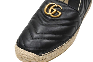 GUCCI グッチ スリッポン GG 551890 BKO00 エスパドリーユ キルティング シェブロン レザー ブラック ゴールド 美品 中古 57647 