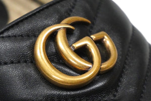 GUCCI グッチ スリッポン GG 551890 BKO00 エスパドリーユ キルティング シェブロン レザー ブラック ゴールド 美品 中古 57647 
