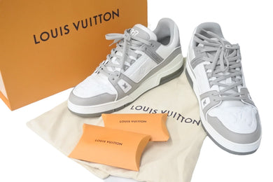 LOUIS VUITTON ルイヴィトン スニーカー LV トレイナー ライン スニーカー VL1210 グレー ホワイト サイズ8 美品 中古 57671