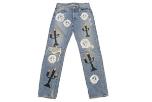 DENIM TEARS × VIRGIL ABLOH デニムティアーズ ヴァージル メッセージ プリント デニムパンツ 501 W32 L32 美品 中古 57678