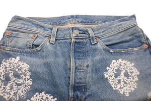 DENIM TEARS × VIRGIL ABLOH デニムティアーズ ヴァージル メッセージ プリント デニムパンツ 501 W32 L32 美品 中古 57678