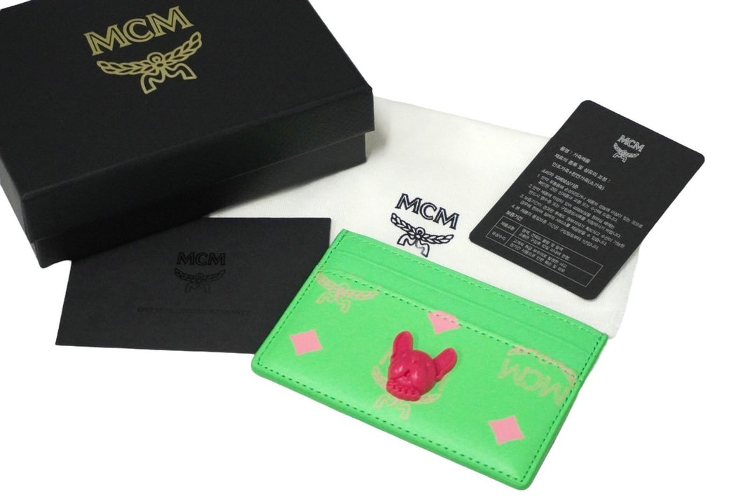 新品未使用品 MCM エムシーエム カードケース パスケース モノグラム グリーン ピンク 犬 MXACSSX02 中古 57772