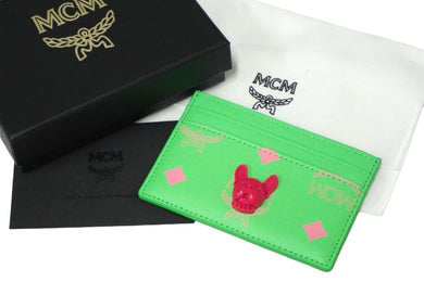新品未使用品 MCM エムシーエム カードケース パスケース モノグラム グリーン ピンク 犬 MXACSSX02 中古 57773