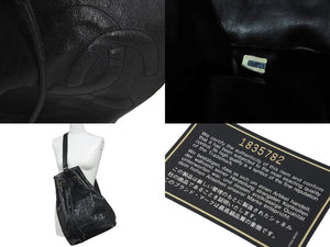 CHANEL シャネル 巾着ショルダーバッグ デカココマーク 1番台 キャビアスキン ブラック ゴールド金具 美品 中古 57790