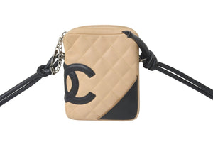 CHANEL シャネル ポシェット ミニ ショルダーバッグ カンボンライン ココマーク9番代 ベージュ ブラック 美品 中古 57803