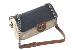 CHANEL シャネル チェーンショルダーバッグ マトラッセ 16番台 ブラック ベージュ ブラウン シルバー金具 美品 中古 57806