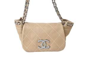 CHANEL シャネル ココマーク チェーンショルダーバッグ 9番台 ワイルドステッチ ラムスキン ベージュ シルバー金具 美品 中古 57808
