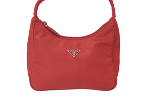 PRADA プラダ ハンドバッグ ワンショルダー MV515 ホーボー ミニバッグ 三角ロゴ レッド ナイロン 美品 中古 57822 
