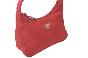 PRADA プラダ ハンドバッグ ワンショルダー MV515 ホーボー ミニバッグ 三角ロゴ レッド ナイロン 美品 中古 57822 