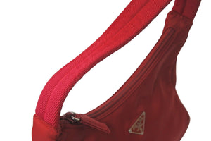 PRADA プラダ ハンドバッグ ワンショルダー MV515 ホーボー ミニバッグ 三角ロゴ レッド ナイロン 美品 中古 57822 