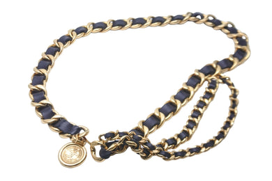 CHANEL シャネル ベルト ココマーク メダルチェーンベルト ロゴプレート 94P刻印 ゴールド GP レザー 美品 中古 57829