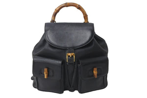 GUCCI グッチ バンブー バッグパック リュック・デイパック 00319980016 ブラックレザー ゴールド金具 美品 中古 57842