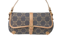 Load image into Gallery viewer, CELINE セリーヌ マカダム柄 ワンショルダーバッグ デニム レザー ネイビー メタリックピンク ゴールド金具 美品 中古 57849