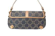 Load image into Gallery viewer, CELINE セリーヌ マカダム柄 ワンショルダーバッグ デニム レザー ネイビー メタリックピンク ゴールド金具 美品 中古 57849