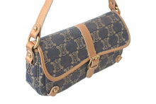 Load image into Gallery viewer, CELINE セリーヌ マカダム柄 ワンショルダーバッグ デニム レザー ネイビー メタリックピンク ゴールド金具 美品 中古 57849