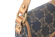 Load image into Gallery viewer, CELINE セリーヌ マカダム柄 ワンショルダーバッグ デニム レザー ネイビー メタリックピンク ゴールド金具 美品 中古 57849