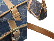 Load image into Gallery viewer, CELINE セリーヌ マカダム柄 ワンショルダーバッグ デニム レザー ネイビー メタリックピンク ゴールド金具 美品 中古 57849
