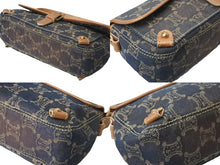 Load image into Gallery viewer, CELINE セリーヌ マカダム柄 ワンショルダーバッグ デニム レザー ネイビー メタリックピンク ゴールド金具 美品 中古 57849