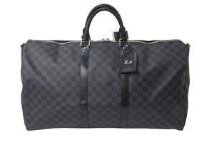 極美品 LOUIS VUITTON ルイヴィトン ボストンバッグ キーポルバンドリエール55 ダミエ グラフィット N41413 ブラック シルバー金具 中古 57857